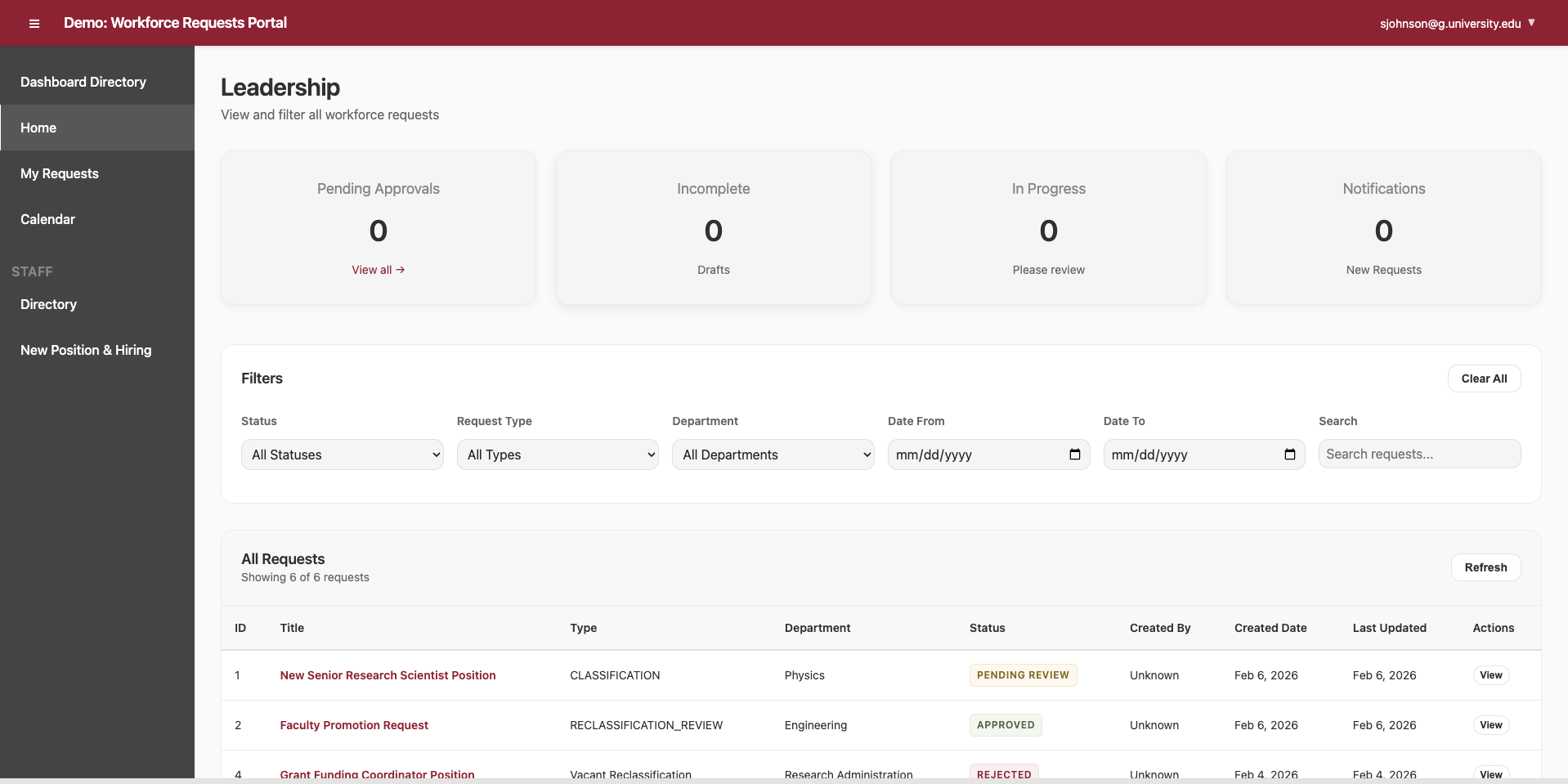 Workforce Requests Portal